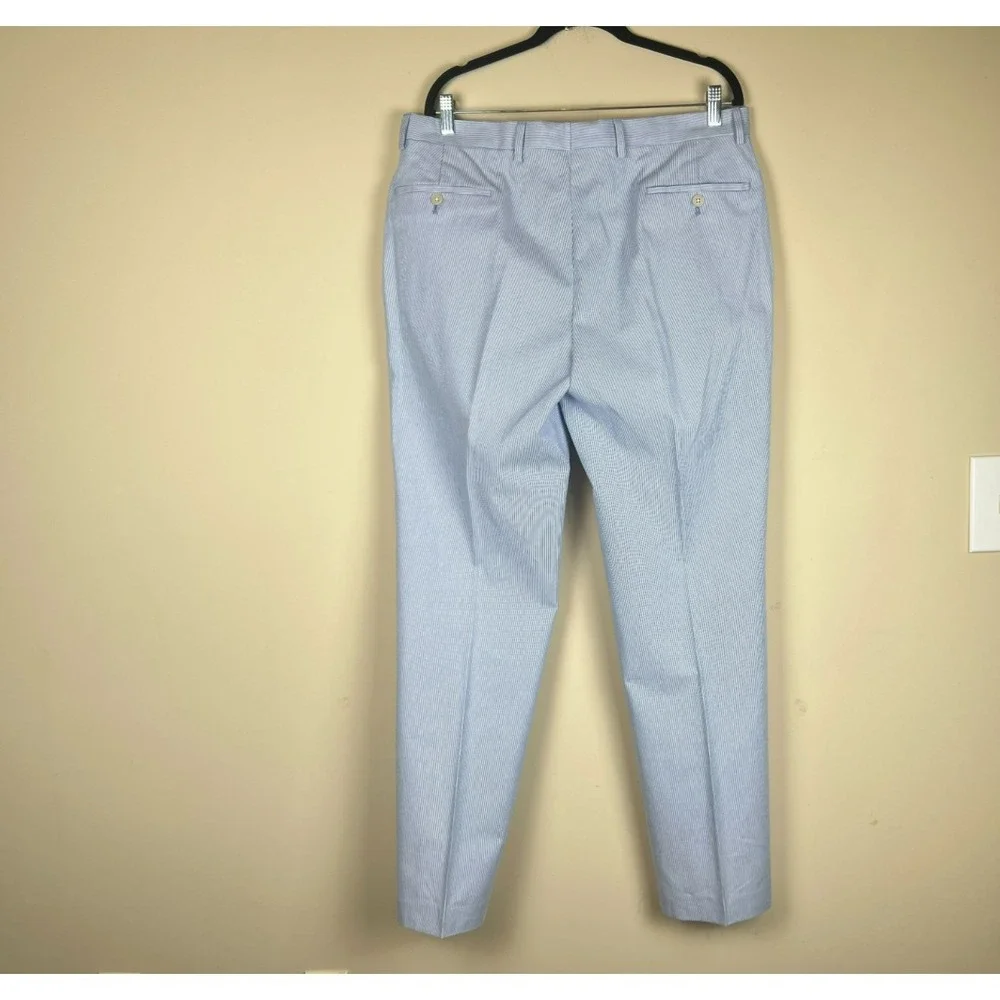 Joseph Jos A Bank Blue White Stripe Cotton Suit 42L Slim Fit Preppy Derby